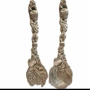 Unique Sleek 3D Stylish Arthur Court Aluminum Salad Serving Set Spoon and Fork